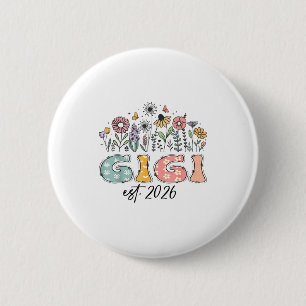 Promoted To Gigi Est. 2026 Wildflower Family Match 6 Cm Round Badge