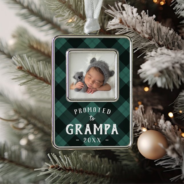 Promoted to Grampa | Baby Photo Grandpa Silver Plated Framed Ornament (Creator Uploaded)