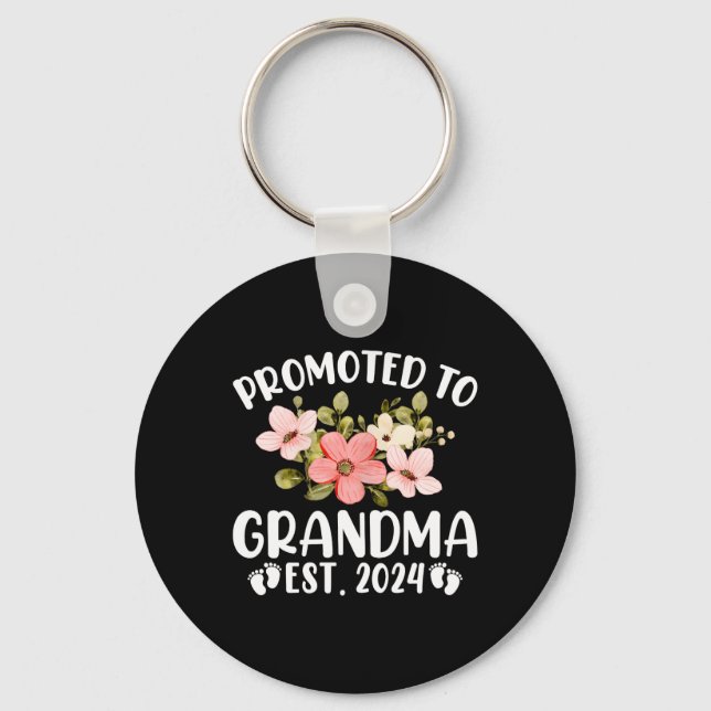Promoted To Grandma 2024 First Time Nana Floral Key Ring (Front)