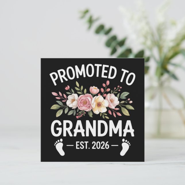 Promoted to Grandma 2026 First Time Nana Floral  Invitation (Standing Front)