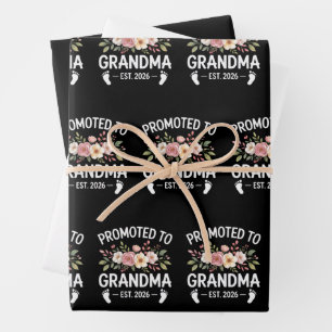 Promoted to Grandma 2026 First Time Nana Floral  Wrapping Paper Sheet