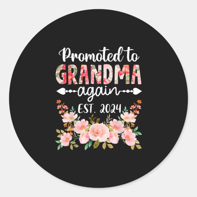 Promoted To Grandma Again 2024 Floral Mother s Day Classic Round Sticker (Front)