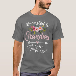 Promoted to Grandma Again Est 2023 Flower T-Shirt 