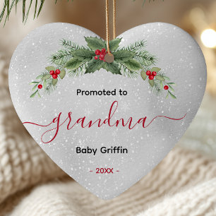 Promoted to grandma baby announcement heart ceramic tree decoration