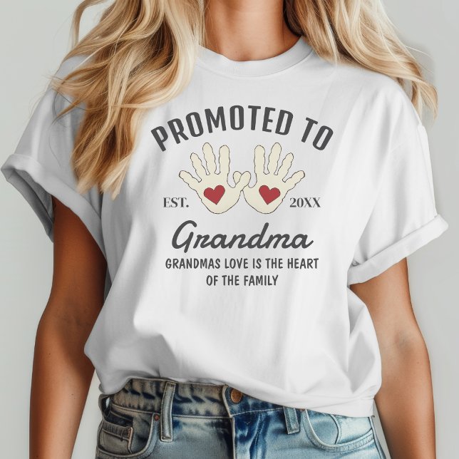 Promoted To Grandma Baby Handprints Grandma Quote T-Shirt (Creator Uploaded)