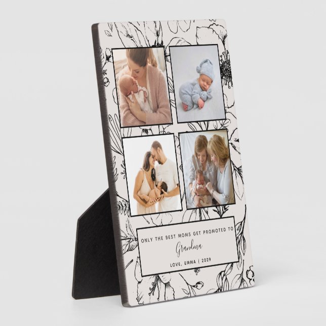 Promoted to Grandma Blush Botanical Photo Collage Plaque (Side)