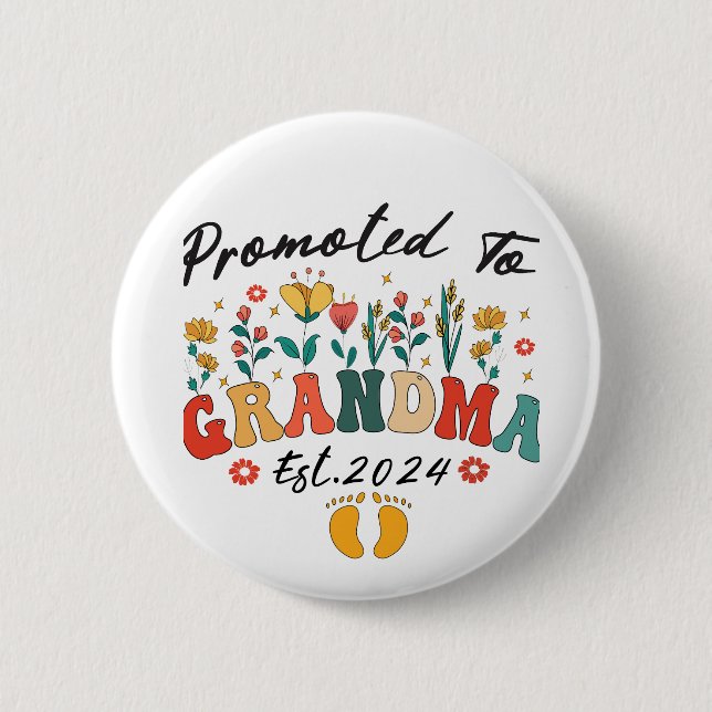 Promoted to Grandma est. 2024 Grandparents BButton 6 Cm Round Badge (Front)