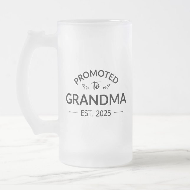 Promoted To Grandma Est. 2025 II Frosted Glass Beer Mug (Left)