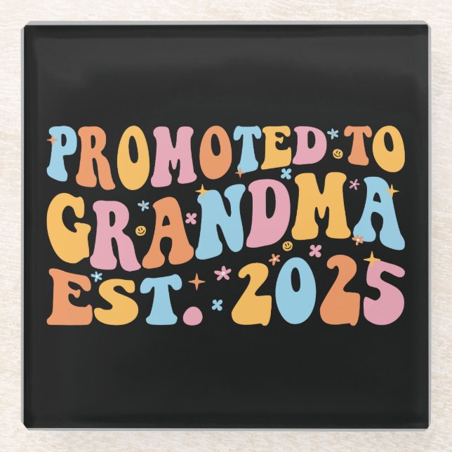 Promoted To Grandma Est. 2025 III Glass Coaster (Front)