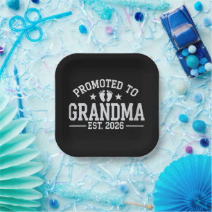 Promoted to Grandma est. 2026 Grandparents Baby Paper Plate