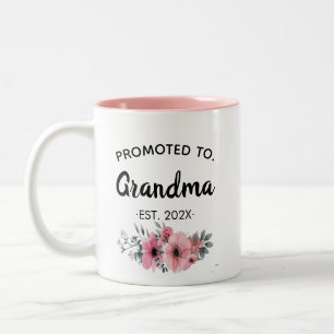 Promoted to Grandma Floral Pink, 2025 custom chic Two-Tone Coffee Mug