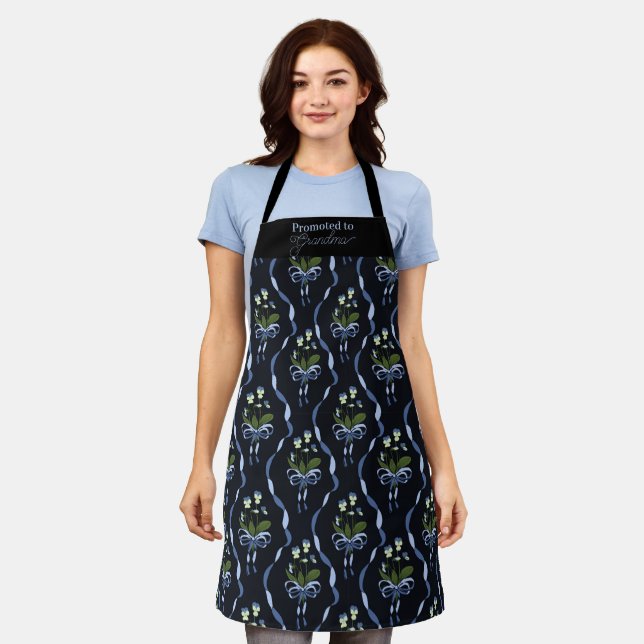 Promoted to Grandma Floral Ribbon Baking Apron (Worn)