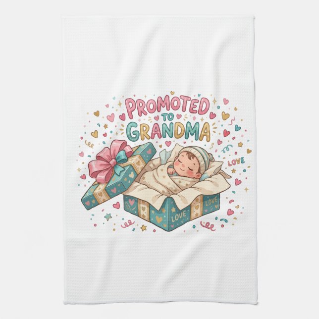 Promoted to Grandma Gift Tea Towel (Vertical)