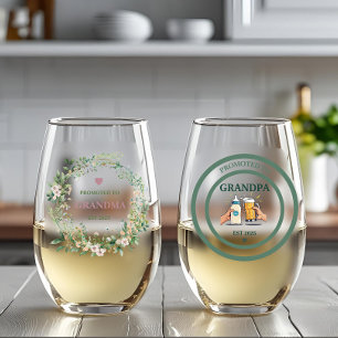 Promoted to Grandma & Grandpa 2025  Stemless Wine Glass