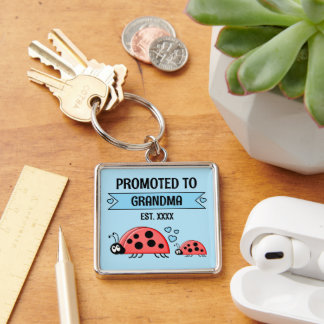 Promoted to Grandma ladybugs blue Key Ring