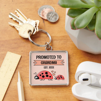 Promoted to Grandma ladybugs peach Key Ring