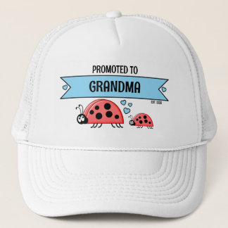 Promoted to Grandma ladybugs white blue Trucker Hat