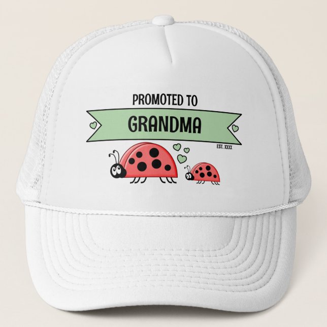 Promoted to Grandma ladybugs white green Trucker Hat (Front)