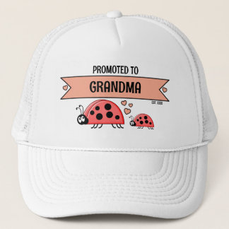 Promoted to Grandma ladybugs white peach Trucker Hat