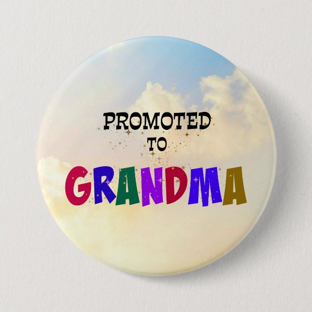 Promoted to Grandma, Pastel Clouds Design 7.5 Cm Round Badge (Front)