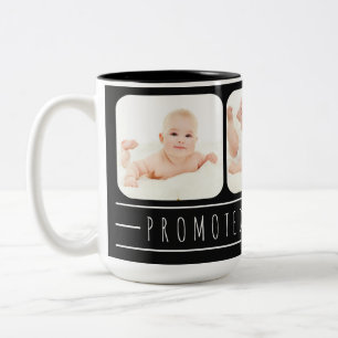 Promoted to Grandpa 3 Photo Black White Two-Tone Coffee Mug