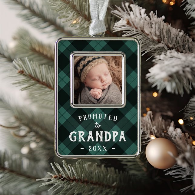 Promoted to Grandpa Baby Photo Silver Plated Framed Ornament (Creator Uploaded)