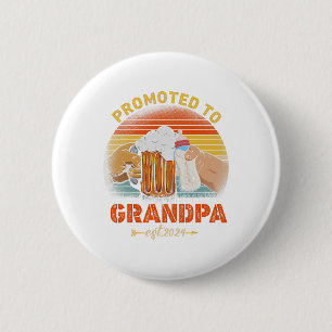 Promoted To Grandpa Est 2024 Fathers Day Vintage  6 Cm Round Badge