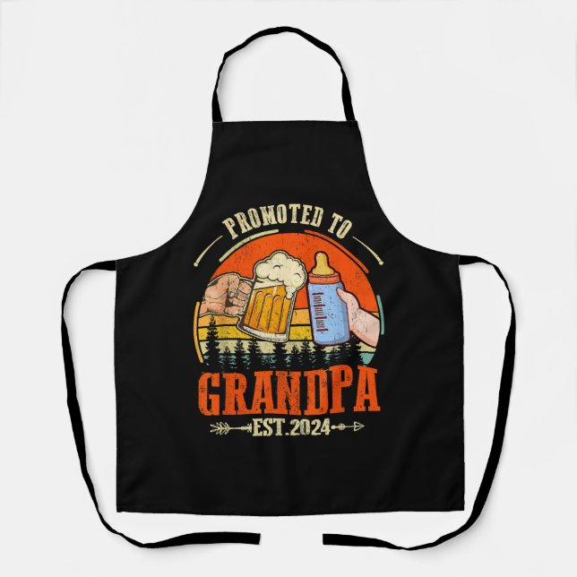 Promoted to Grandpa Est 2024 Retro Fathers Day New Apron (Front)