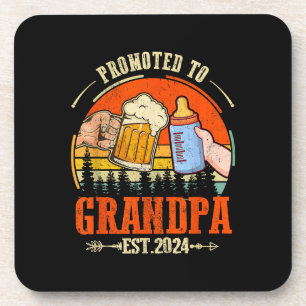 Promoted to Grandpa Est 2024 Retro Fathers Day New Coaster