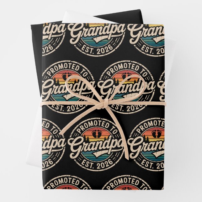 Promoted To Grandpa Est 2026 Pregnancy Retro Wrapping Paper Sheet (In situ)