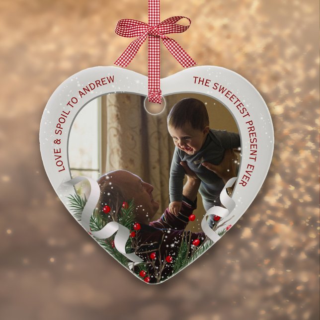 Promoted to Grandpa Silver Frame 1st Christmas  Ceramic Tree Decoration (Creator Uploaded)