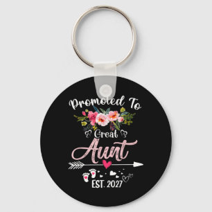 Promoted To Great Aunt Est 2027 Funny Floral First Key Ring
