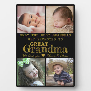Promoted To Great Grandma 4 Photo Black And Gold Plaque