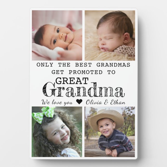 Promoted To Great Grandma 4 Photo Collage Gift Plaque (Front)