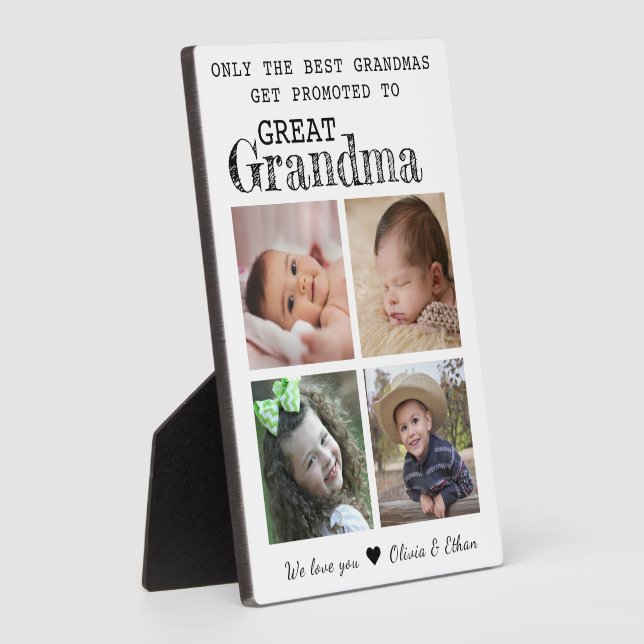 Promoted To Great Grandma 4 Photo Collage White Plaque (Side)