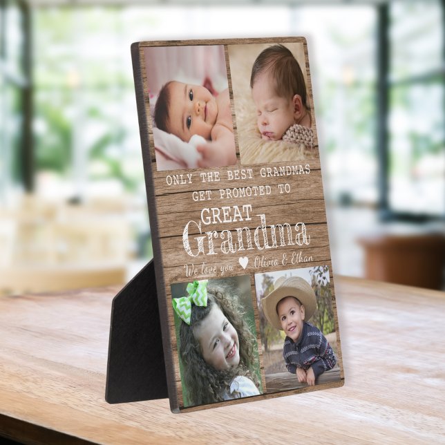 Promoted To Great Grandma 4 Photo Collage Wood Plaque (Creator Uploaded)