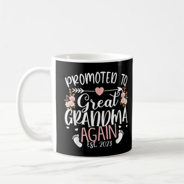 Promoted to Great Grandma Again 2023 Pregnancy Ann Coffee Mug (Left)