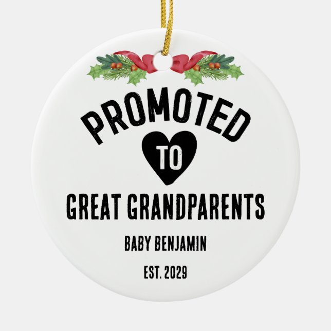 Promoted to Great Grandparents Personalised Name Ceramic Tree Decoration (Front)