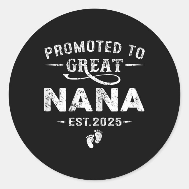 Promoted To Great Nana Est 2025 Pregnancy Announce Classic Round Sticker (Front)
