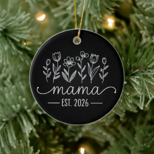 Promoted To Mama 2026 Pregnancy Floral New Mom  Ceramic Tree Decoration
