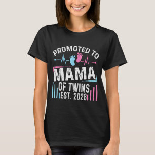 Promoted To Mama Of Twins Est 2026 Baby Shower Vin T-Shirt
