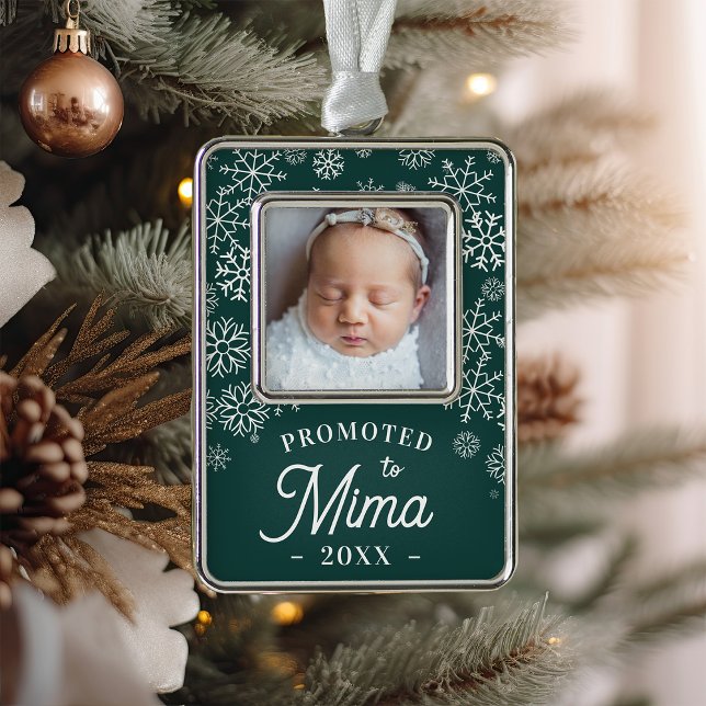 Promoted to Mima | Baby Photo Grandma Silver Plated Framed Ornament (Creator Uploaded)