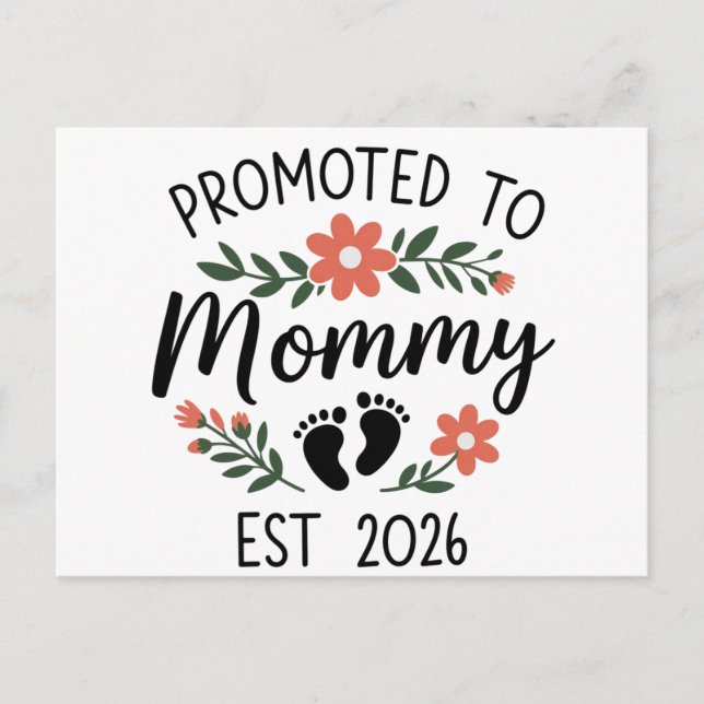 Promoted to Mommy 2026 Funny First Time Pregnancy  Announcement Postcard (Front)