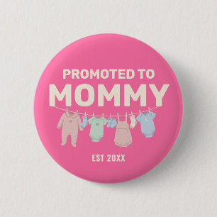 Promoted to Mommy Custom Pink Baby Shower Party 6 Cm Round Badge
