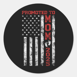 Promoted To Mum Est 2025 Vintage American Flag New Classic Round Sticker