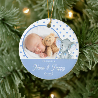 Promoted to Nana & Poppy Baby Boy Photo Ceramic Tree Decoration
