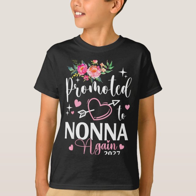 Promoted To Nonna Again Est 2027 Flower Heart  T-Shirt (Front)