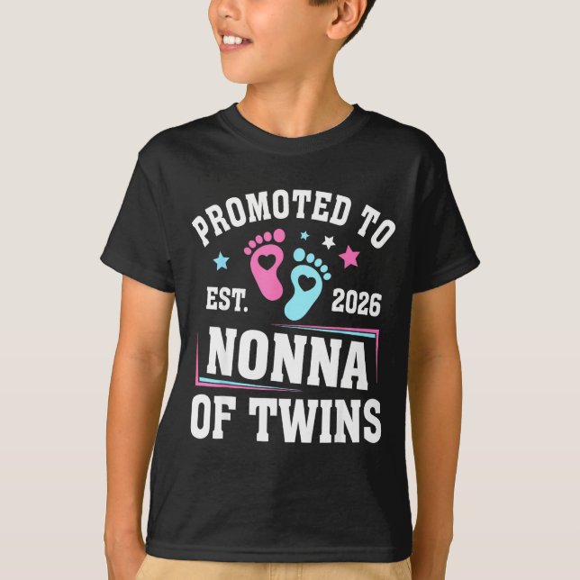 Promoted To Nonna Est 2026 Of Twins Gender Reveal  T-Shirt (Front)