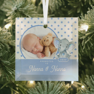 Promoted to Nonna Nonno Baby Boy Photo Glass Tree Decoration