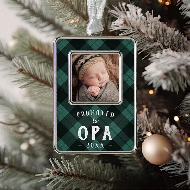 Promoted to Opa | Baby Photo Grandpa Silver Plated Framed Ornament (Creator Uploaded)